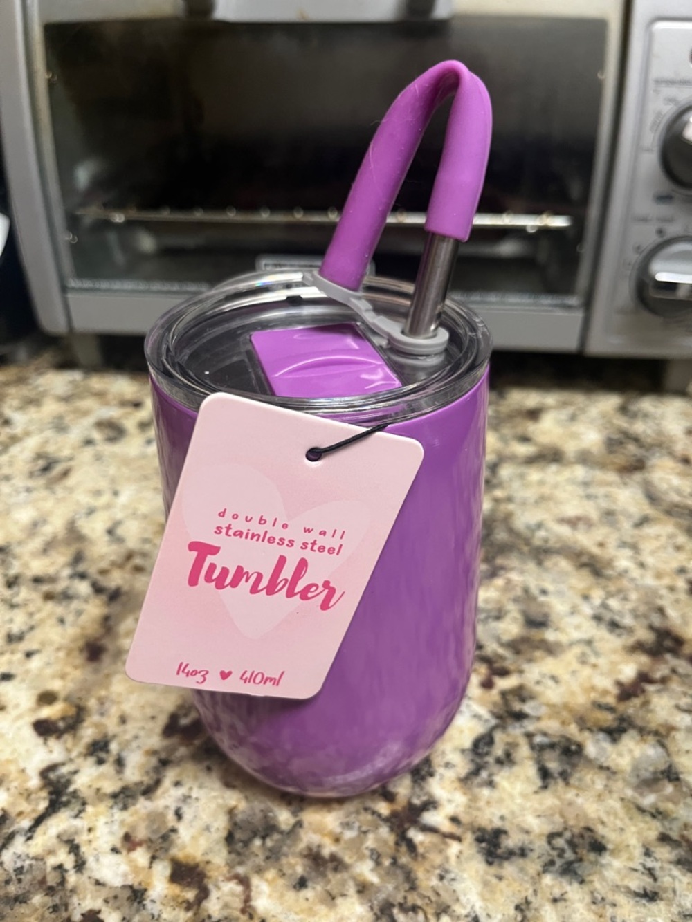 Purple Stainless Steel Double Wall Tumbler with Straw